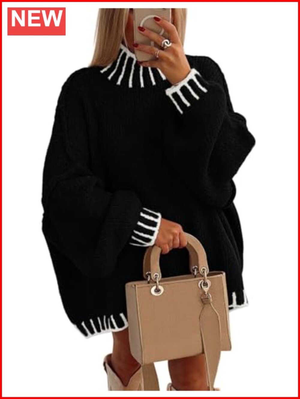 Chunky Knit Mock Neck Pullover Sweater Long Sleeve Oversized Cozy Top